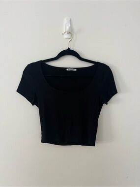 Reformation Black Knit Crop Scoop Neck T-shirt